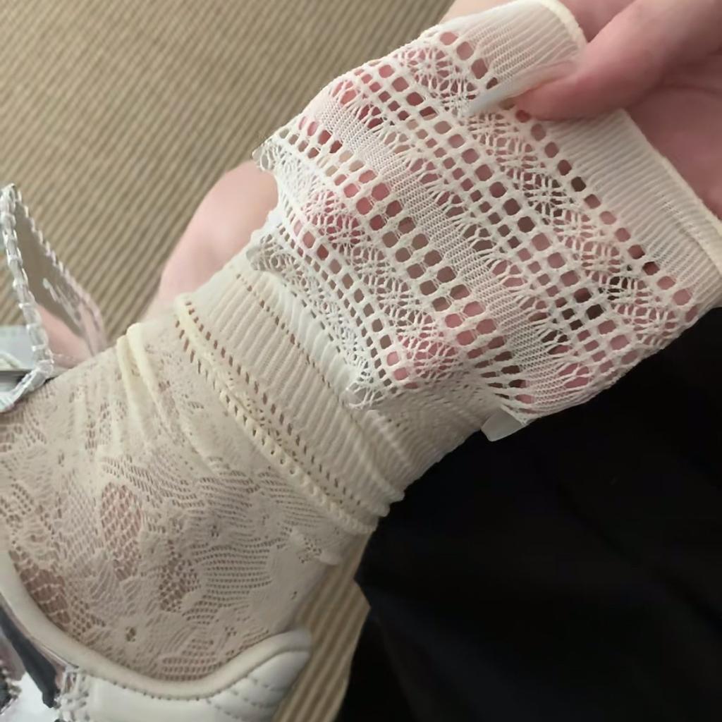 Белые ажурные кружевные гольфы женские средней длины женские дышащие носки с кружевом «грибок» тонкие летние