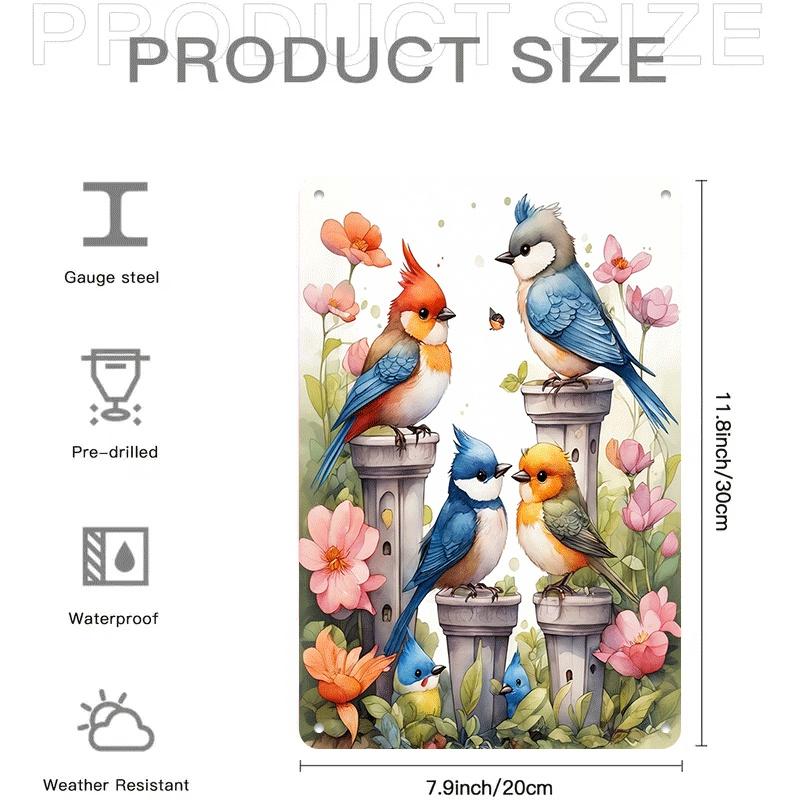 1 piece of colorful bird and flower pattern tin wall hanging plaque, suitable for home wall decoration, living room, bedroom, en
