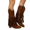 2014 New Wedge Chunky Heel Boots Women Rivets Tassels Design Western Boots SyfIyno Khaki Cowboy Boots for Woman Cowgirl Botas