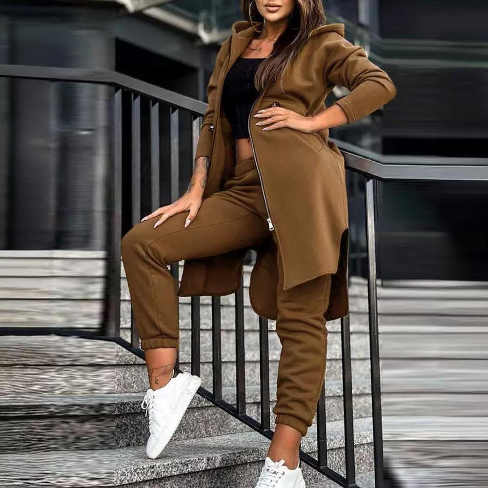 Женский комплект одежды, осенне-зимний женский топ с геометрическим принтом, комплект из двух частей, повседневный спортивный костюм с длинным рукавом