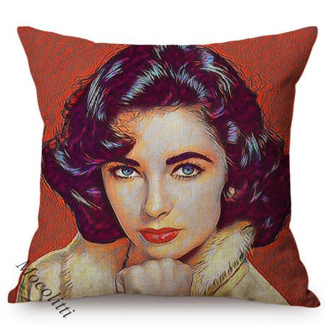 Vintage Pop Art Style Home Decoration Pillow Case Elegant Woman Portrait Cotton Linen Print Office Bar Sofa Square Cushion Cover