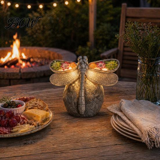 Automatic Dusk to Dawn Light Solar Powered Dragonfly Garden Light, Statue Decorative Courtyard Lamp, LED for Yard Patio Warm