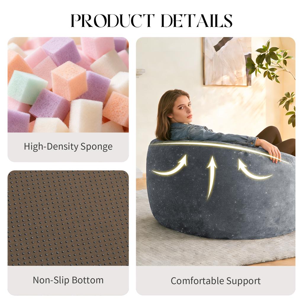 Curved High-Back Bean Bag Chair with Full-Body Contour Support for Immersive Relaxation in Modern Living Spaces