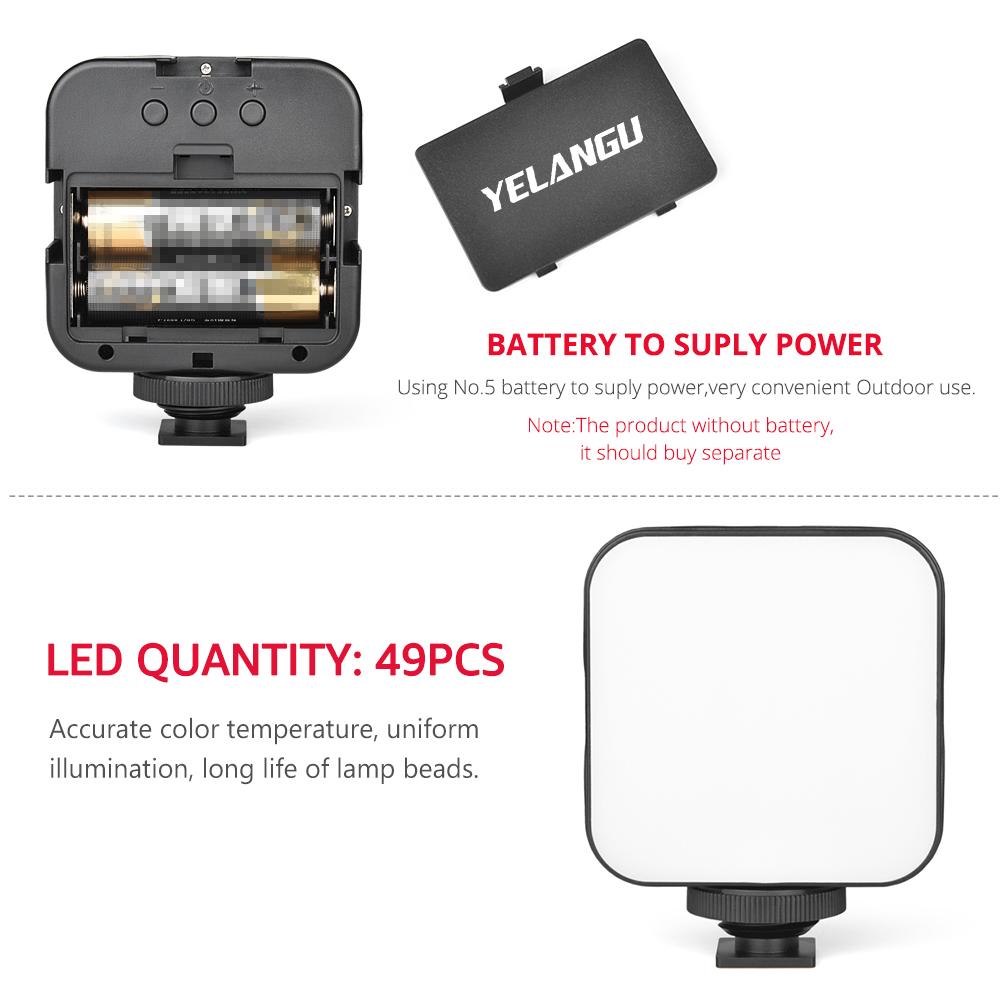 YELANGU LED01  Mini LED Video Light Photography Fill-in Lamp 6500K Dimmable 5W with Cold Shoe Mount