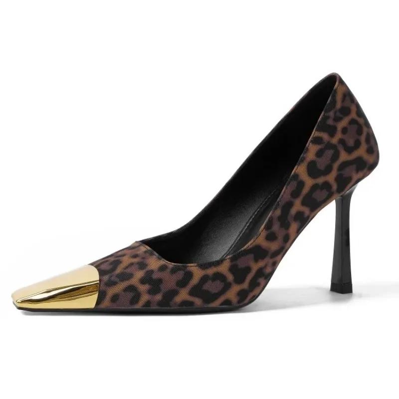 2024 Горячая Распродажа Женская Обувь Небольшие Женские Туфли На Высоком Каблуке Модные Леопардовые Туфли-Лодочки Для Вечеринок Женские Новые Туфли На Каблуках С Квадратным Носком Womenzapatos