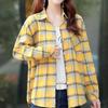 Plaid Shirt Plain Tops Spring Autumn Lapel Long Sleeve Shirts Women Brushed Cotton Blouse Asian Size