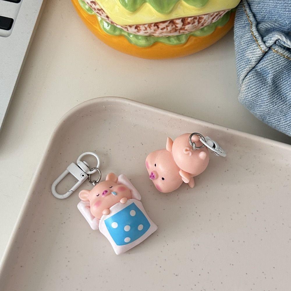 Funny Three-Dimensional Kawaii Pig Keychain Waterme Rain Coat Animal Shape Keychain Sleeping Mobile Phone Bag Pendant