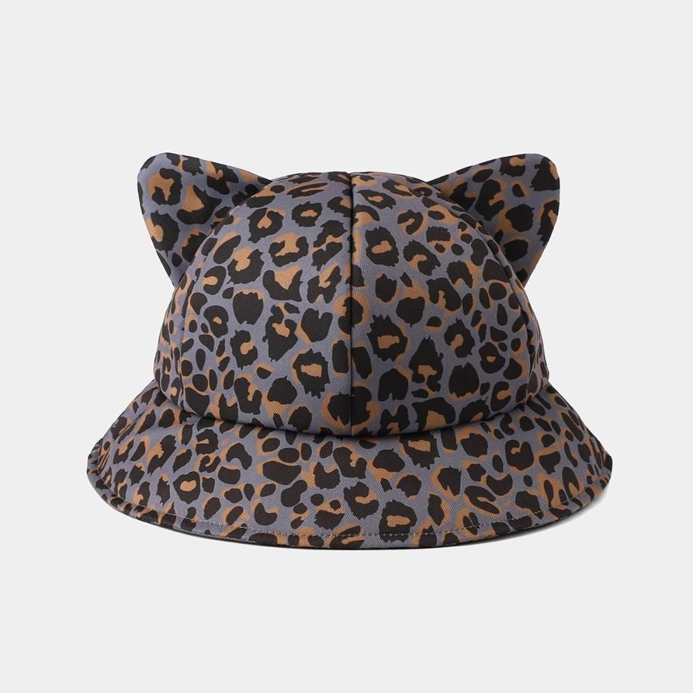 Cow/ Leopard Print Bucket Hat Cat's Ears Basin Hats New Panama Fishing Cap Unisex