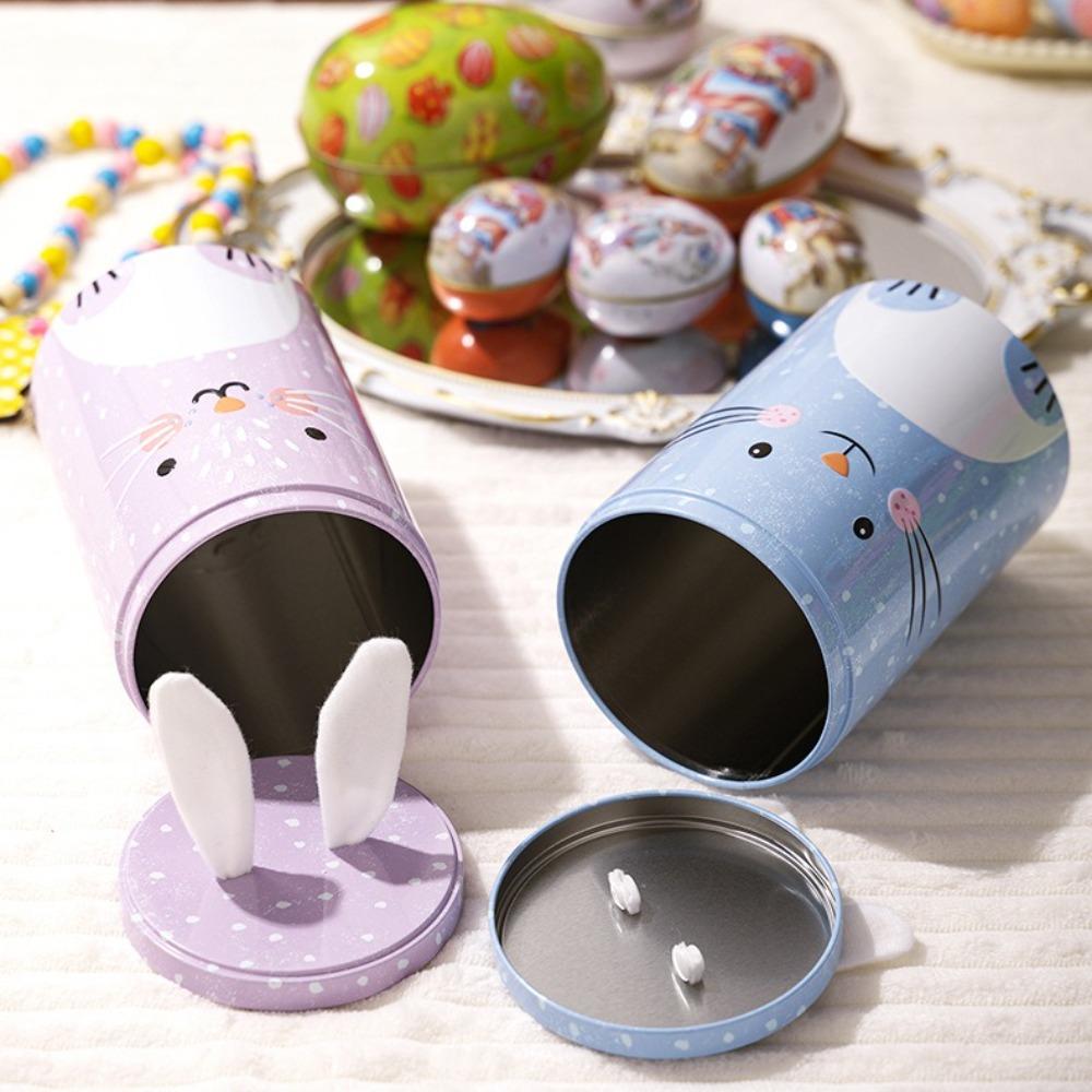 Cute Easter Bunny Tin Box Vintage Storage Gift Box Creative Iron Bucket Ornament Party Favors