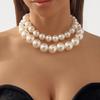Exaggerated Pearl Necklace Temperament Choker Double Layered Beaded Cool Style Necklace
