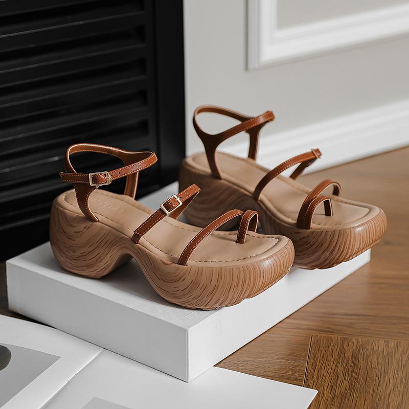 Тонкий ремешок толстая подошва закрытый носок сандалии женские летние новые ремешок на одно слово римские туфли небольшая платформа обувь маффин водонепроницаемый стол