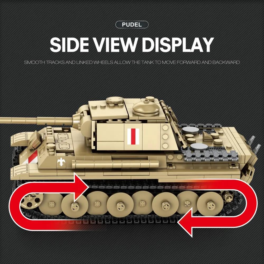 Non-Toxic 969Pcs Pudel Tank Building Blocks 1:23 Scale 360 Turret Military World Of Tanks Series Model Bricks Kids Toys Holiday Gifts