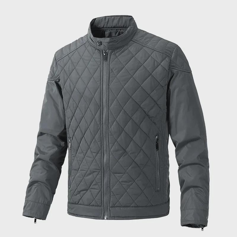 European & American Autumn/Winter Men's Diamond Check Stand Collar Jacket - Large Size, Thin Cotton