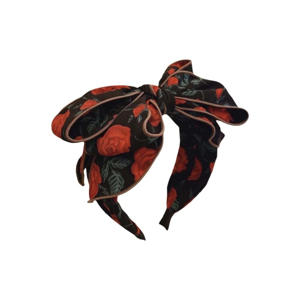 Creative Bownot Wide Hair Hoop Headwear Floral Printed Hairband Three-layer Bow Headband for Gifts