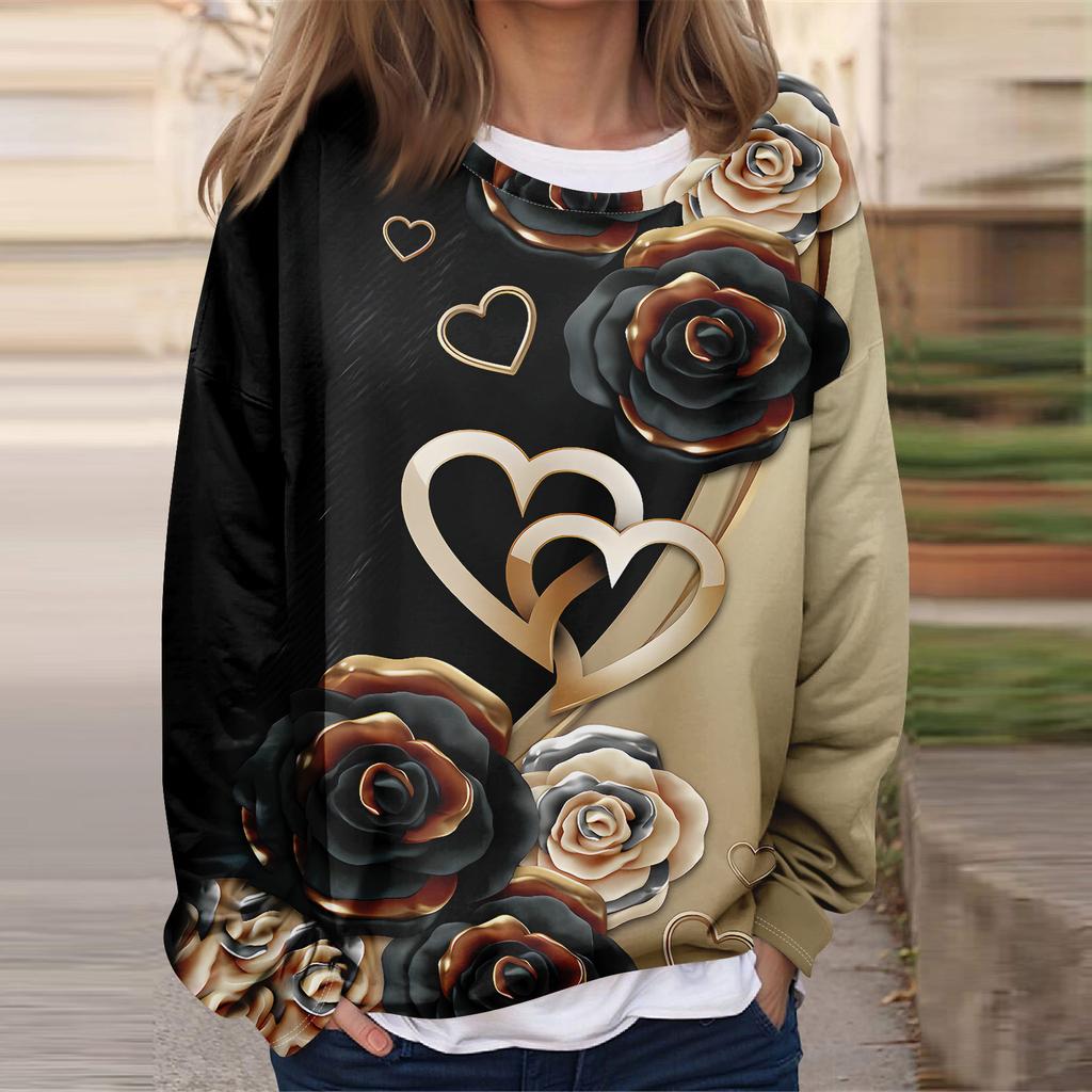 Women's Casual Fashion Vintage Printed Long Sleeve O-Neck Sweatshirt Layer Pullover Top