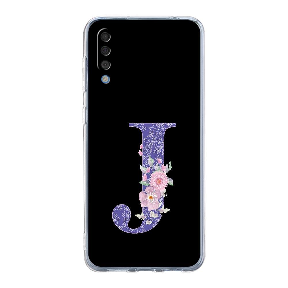 Чехол для Samsung A56 A36 A26 A16 A14 A12 A22 A32 5G A34 A42 A52 A54 A50 A70 A40 A20E A04S A06 Обложка С Инициалом Фиолетовый Цветок