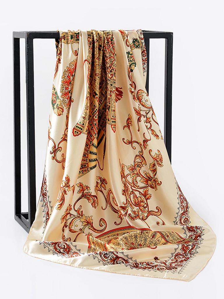 Square Silk Scarf Women Luxury Brand Satin Print Hijab Scarves Muslim Pareo Bandana Female Shawl Wrap Headband Foulard 90*90cm