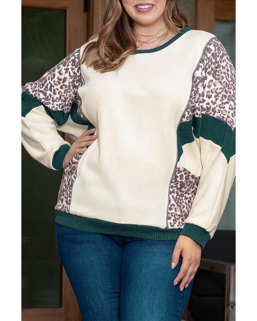 Azura Exchange Топ размера плюс с леопардовым принтом и цветными блоками в стиле пэчворк с рукавами «летучая мышь»