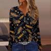 Длинные рукава женские топы с цветочным принтом винтажная мода повседневные свободные с V-образным вырезом рубашки больших размеров Рождество