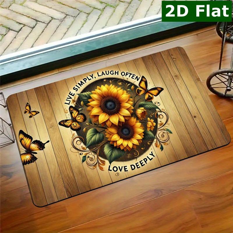 Rectangular Doormat 1pc, Sunflowers Butterflies Simple Life, Welcome Doormat, Non Slip Easy to Clean Entrance Rug, Perfect for Kitchen/ Bathroom/ Porc