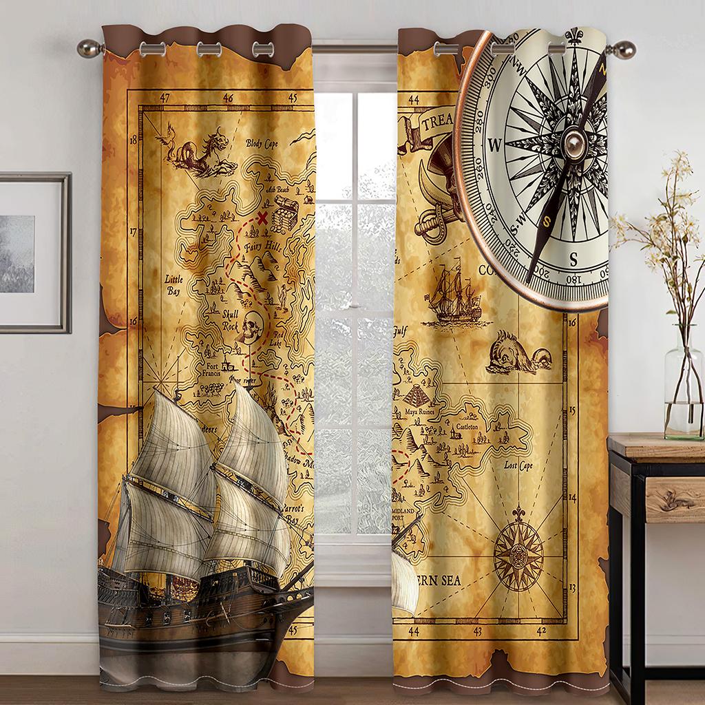 Дешевые Синий Средиземноморский Парусный Якорь Парусник Винтаж OceanWindow Шторы для Гостиной Спальни Декор 2 Шт. Бесплатная Доставка
