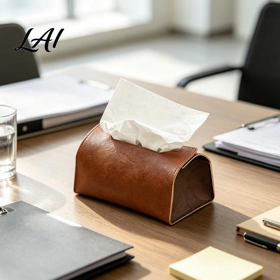 Multipurpose Storage Case PU Leather Tissue Box Foldable Retro Style Holder Dining Room Organizer Decorative Desktop Organizer for Office Desk Home