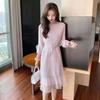 Mesh Splicing Casual Knitted Sweater for Women Autumn and Winter 2022 Design Sense Medium Long Sweater Female Tops