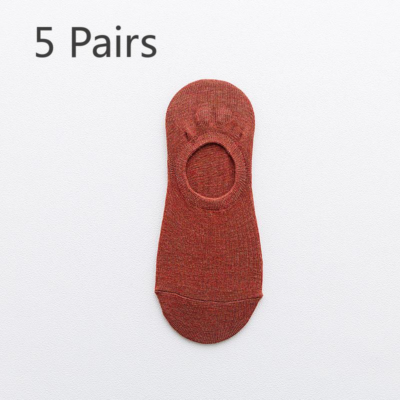 5 пар женских весенних и летних невидимых силиконовых нескользящих носков-лодочек с небольшим горлом