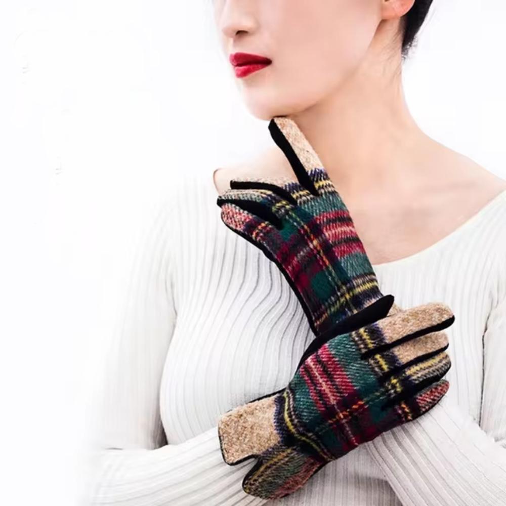 Velvet Plaid Gloves Gothic Lolita Touch Screen Gloves Fashion Wool gloves for Women