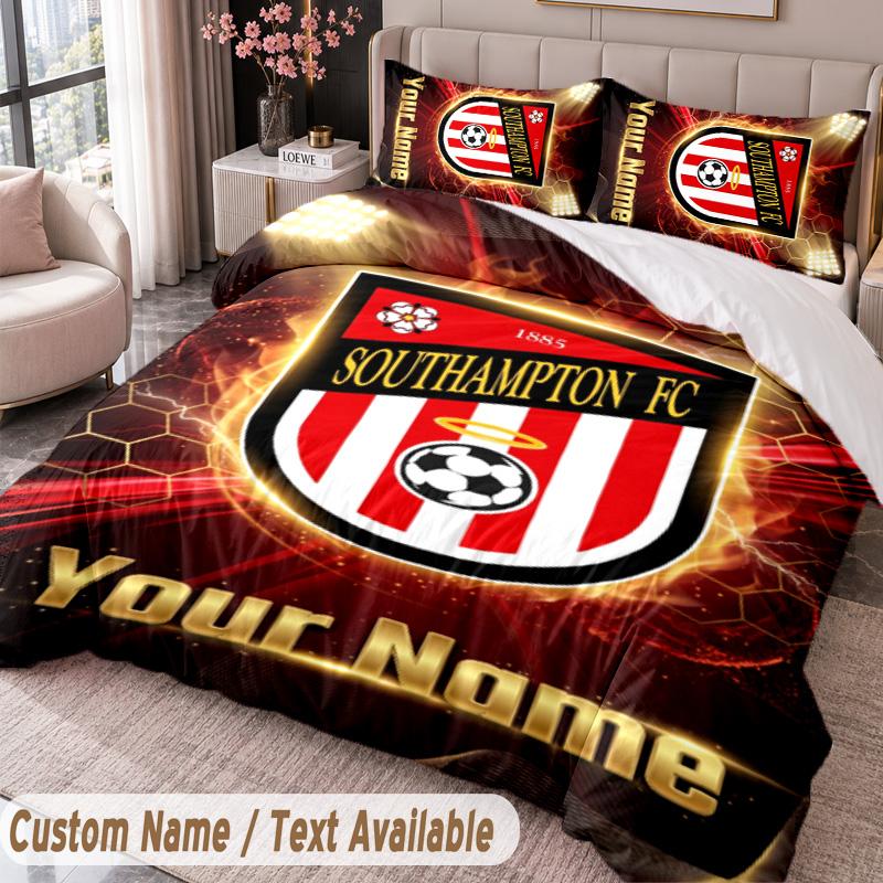 Southampton FC Printed Bedding Set Custom Name Text 1 Duvet Cover 2 Pillowcases For Bedroom