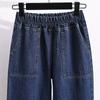 Plus Size Women Jeans Pants High Waist Loose Denim Female Elastic Waist Basic Pockets Trousers
