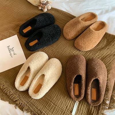 Шерстяная версия~ Толстая подошва с внутренней высотой подъема Баотоу на одном педале теплые пушистые полутапочки женские хлопковые туфли