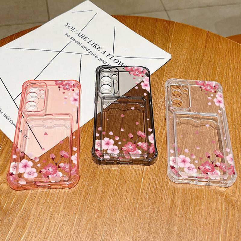 Для Samsung S25 Ultra S24 FE S23 S22 A56 A36 A16 A55 чехол с рисунком сакуры и цветочным узором мягкий силиконовый чехол для карты противоударный прозрачный тонкий чехол для телефона