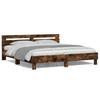 Bed Frame with Headboard and LED Lighting Smoked Oak