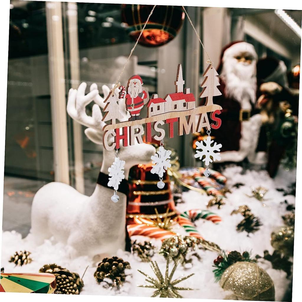 Christmas Decorations Wooden Hollow Out Christmas Tree Pendant Five-pointed Star Bell Snowman Drop Ornament Festival Home Decor