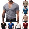 Men's Summer V-neck Striped Knitted Short-sleeved Tops Men's Casual Short-sleeved Tops