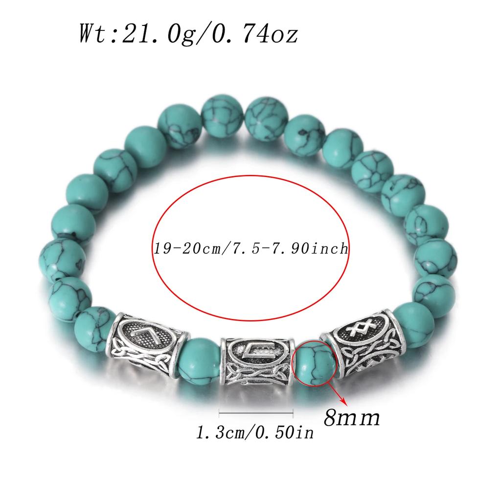 Браслет мужской Викинг Руны Норвегии Камень 8 мм Натуральный Нефрит Содалит Бирюза Бусины Лавы Украшения Браслеты Мужские Pulseras