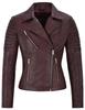 Handmade Stylish Casual Women Jacket Burgundy Leather Lambskin Motorcycle