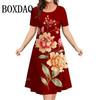 Summer Round Neck Short Sleeve 3d Print Red Flowers Women's Dresses Clothing Plus Size Loose New Dress