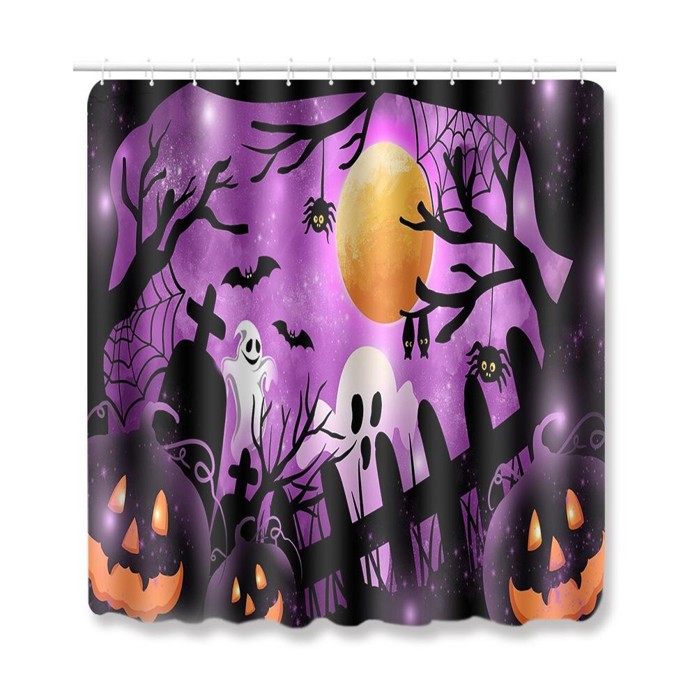 Halloween Shower Curtain Floor Mat Combination Four-Piece Set Bathroom Toilet Carpet Shower Room Foot Mat