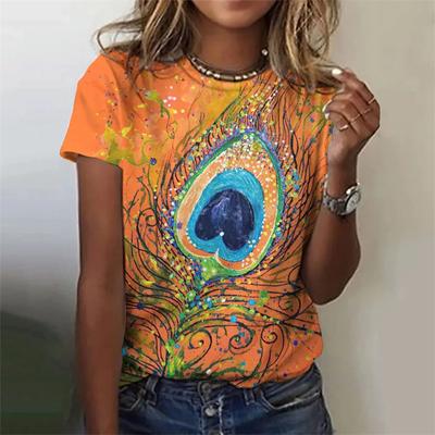 Женская футболка с принтом в виде перьев, женская футболка большого размера, молодежная женская одежда, футболки с коротким рукавом и принтом животных, женская рубашка