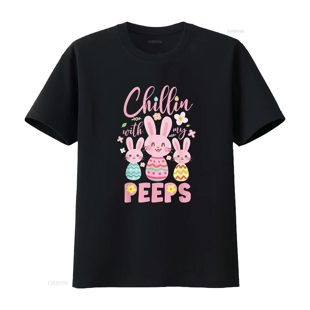 Chillin with My Peeps Funny Bunny Easter Day LOVE T Shirt vintage Washed fashion Versatile streetwear Soft designer clothes