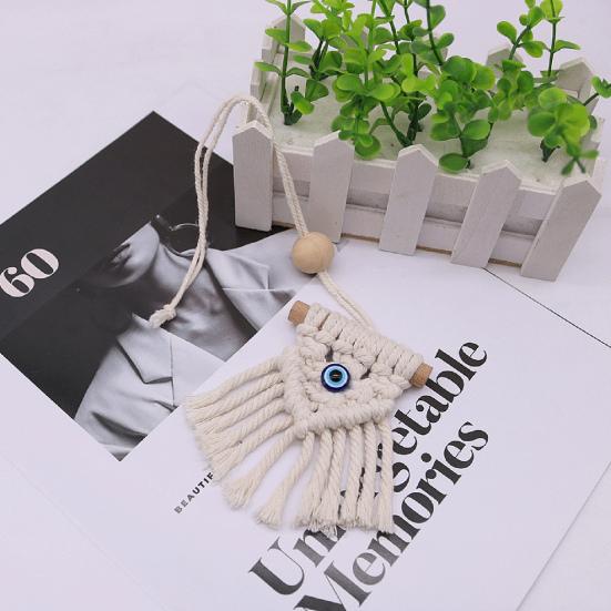 Подвесное украшение из хлопчатобумажной веревки ручной работы с синей кисточкой в ​​деревенском стиле, элегантная деревянная палочка