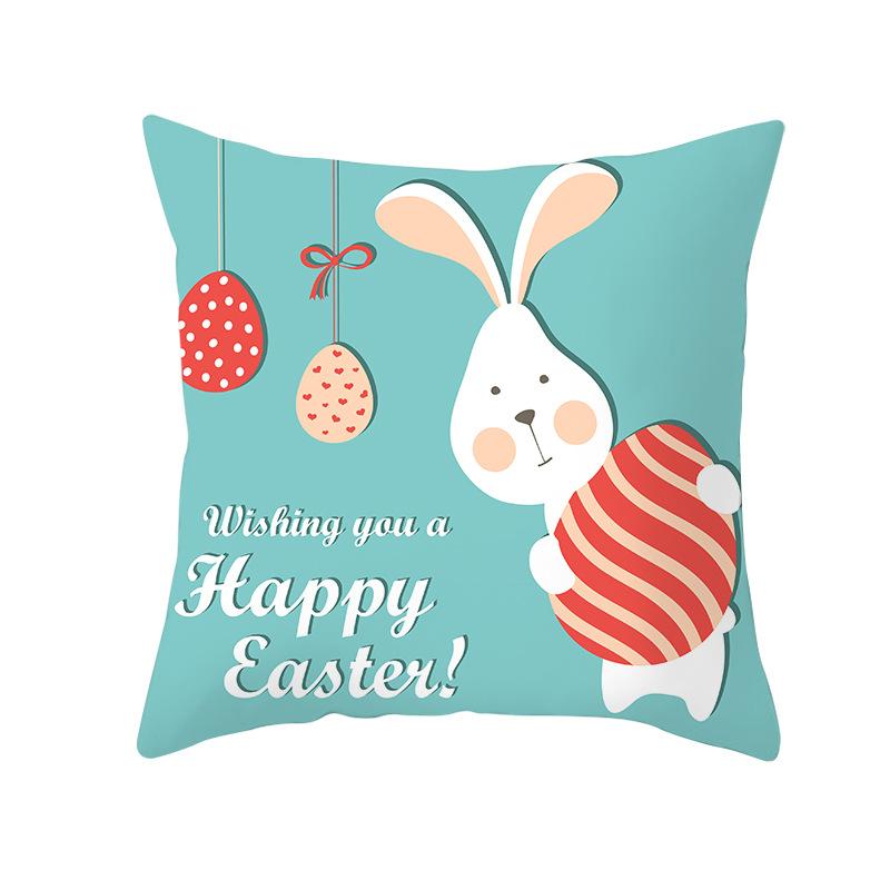 Easter Peach Velvet Cushion Cover Lake Blue Series Rabbit Egg Print Cushion Cover