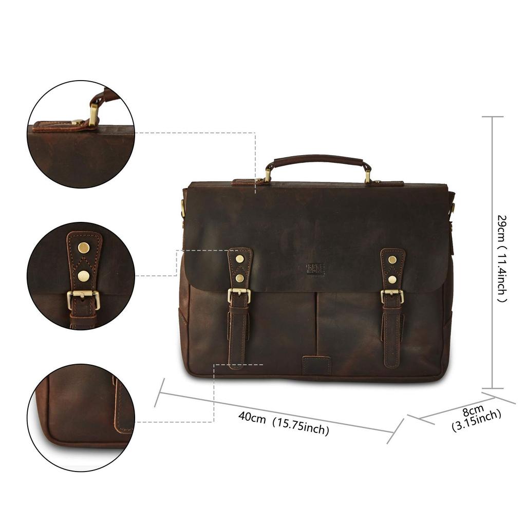 BRASS TACKS Leathercraft, an American Brand, Men's Business Bag Made of Cowhide Leather, Suitable for Job Hunting and Recruitment, with a Large