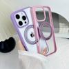 For Apple 16 Round Fulcrum Case Suitable for 15 Transparent Shell Rotating Magnetic Stand for Iphone14promax Mobile Phone Case