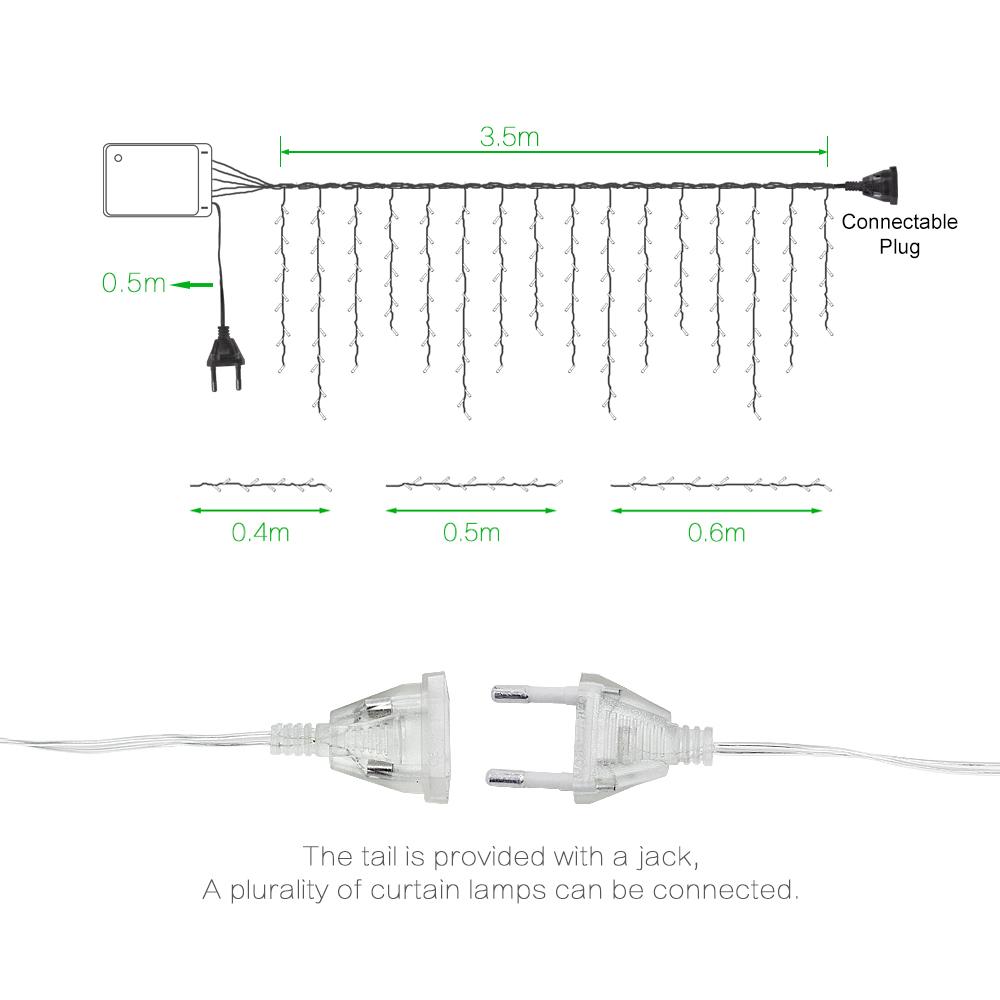 4 м, 0,4-0,6 м, 96 светодиодных занавесок, сосульки, гирлянды, вилка европейского стандарта, переменный ток, 220 В, мерцающая сказочная гирлянда для наружного и внутреннего рождественского свадебного украшения
