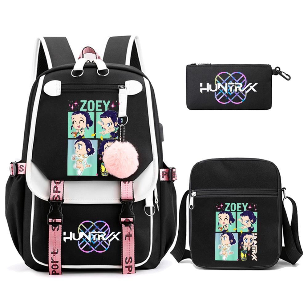 3Pcs/set Anime Cute Kpop Demon Hunters Printed Backpack with Shoulder Bag Pencil Case for Teenager Girl Boy Bookbag Large Capacity Travel Bag Kid Gift