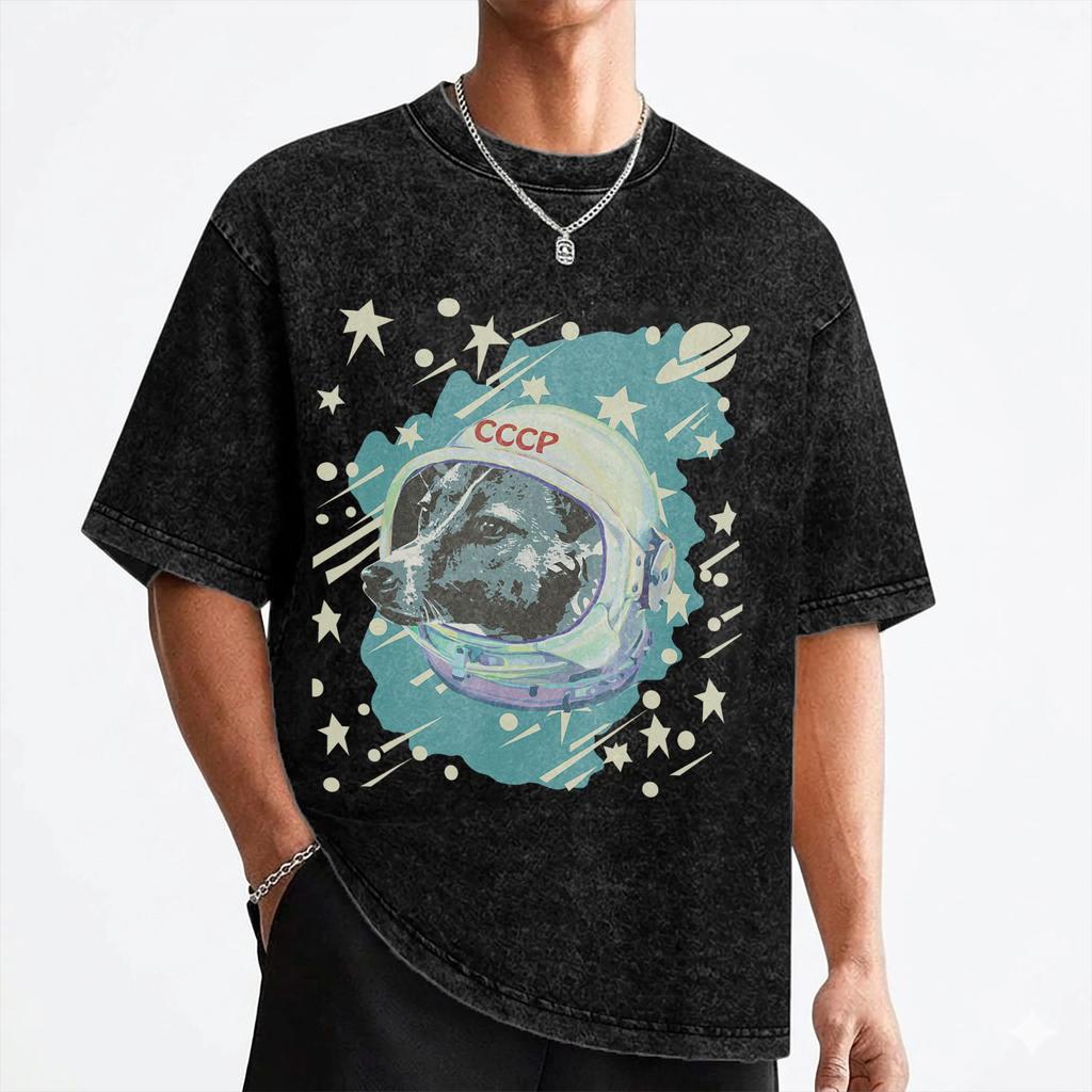 Laika Dog Sputnik Space Dog Space Travel USSR CCCP T Shirts Washed 100 Cotton  TShirt for Men Women Streetwear Summer Tees
