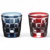 Mizukage Kiriko Pair of Checkered for Cold Checkered Ink Blue Current Model J-kitchens Glasses, Design, Small, Sake, 55xH58mm, 65cc, Pattern, & Red,